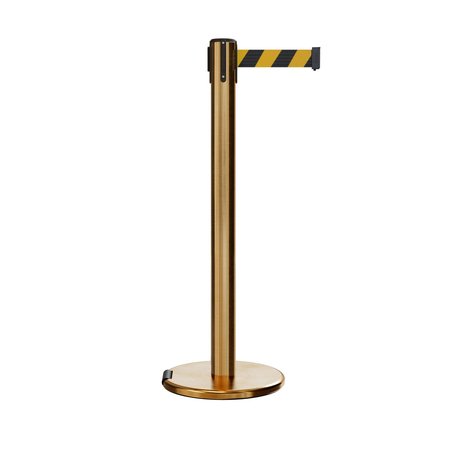 MONTOUR LINE Retractable Belt Stanchion Roller Base, 3ft Sat.Brass Post 16ft Blk/Ye ME650-SB-BYD-160